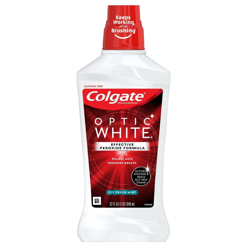 Colgate Optic White Whitening Mouthwash, Fresh Mint, 16 fl oz with a bonus Item